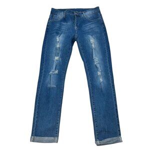 Color 3 Collections Womens Distressed Cuffed Jeans Mid Rise Size Large